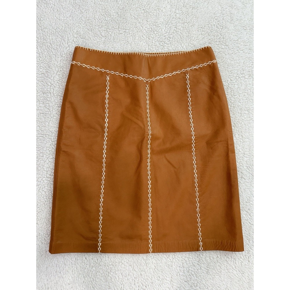 GAP 100% Genuine Leather Mini Skirt Size 8 Brown A-Line Western Y2K NWT